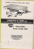 Matchbook Cover - Cook Lead Hammer Service Providence RI 40 Strike