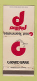 Matchbook Cover - Phillies baseball Girard Bank PA WORN 30 Strike