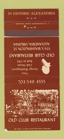 Matchbook Cover - Old Club Restaurant Alexandria VA 30 Strike