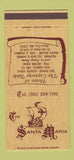 Matchbook Cover - Santa Maria Captain's Table Ocean City MD 30 Strike