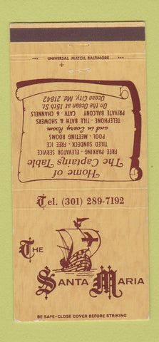Matchbook Cover - Santa Maria Captain's Table Ocean City MD 30 Strike