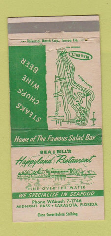 Matchbook Cover - Happyland Restaurant Sarasota FL WEAR 30 Strike
