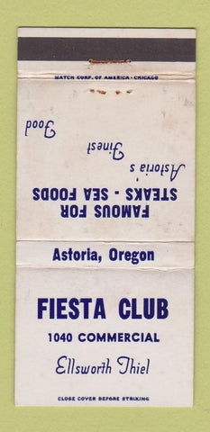 Matchbook Cover - Fiesta Club Ellsworth Thiel Astoria OR WEAR 30 Strike
