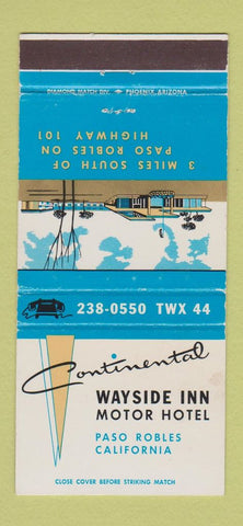 Matchbook Cover - Continental Wayside Inn Motor Hotel Paso Robles CA 30 Strike
