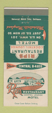 Matchbook Cover - Rips Restaurant Motel Mitchellville MD 30 Strike