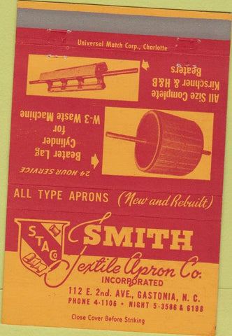 Matchbook Cover - Smith Textile Apron Co Gastonia NC 40 Strike