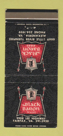 Matchbook Cover - Black Baron Fairfax VA Alexandria  30 Strike
