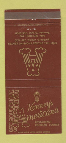 Matchbook Cover - Kenney's Americana Restaurant Roanoke Lynchburg VA 30 Strike