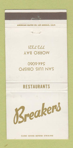 Matchbook Cover Breakers Restaurant Morro Bay San Luis Obispo CA WEAR 30 Strike