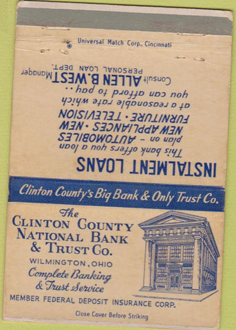 Matchbook Cover - Clinton County National Bank Wilmington OH 40 Strike