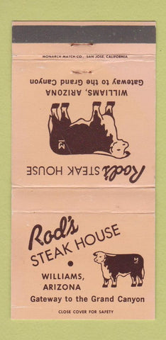 Matchbook Cover - Rod's Steak House Williams AZ WEAR 30 Strike