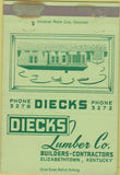 Matchbook Cover - Diecks Lumber Co Elizabethtown KY WEAR 40 Strike