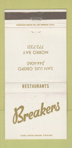 Matchbook Cover - Breakers Restaurant Morro Bay San Luis Obispo CA 30 Strike