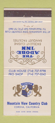 Matchbook Cover - Mountain View Country Club Corona CA Adobe Inn 30 Strike