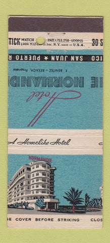 Matchbook Cover - Hotel Normandie San Juan Puerto Rico MISCUT 30 Stick