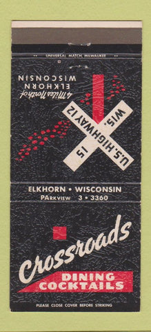 Matchbook Cover - Crossroads Restaurant Elkhorn WI 30 Strike