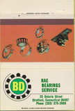 Matchbook Cover - Rae Bearing Service Stratford CT 40 Strike