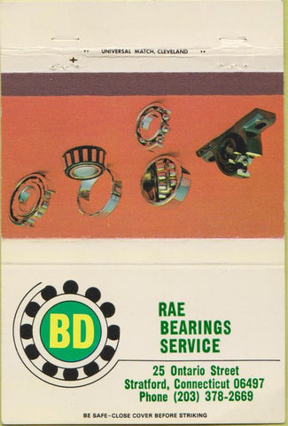 Matchbook Cover - Rae Bearing Service Stratford CT 40 Strike