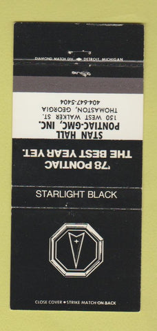 Matchbook Cover - 1978 Pontiac GMC Thomaston GA Starlight Black 30 Strike