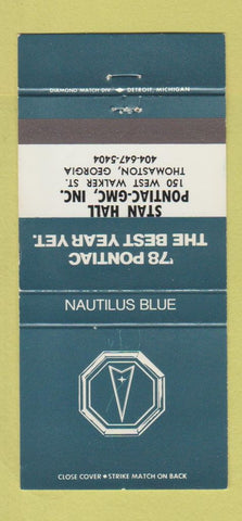 Matchbook Cover - 1978 Pontiac GMC Thomaston GA Nautilus Blue 30 Strike