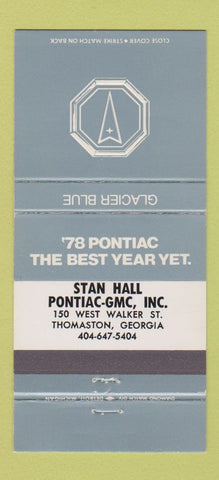 Matchbook Cover - 1978 Pontiac GMC Thomaston GA Glacier Blue 30 Strike