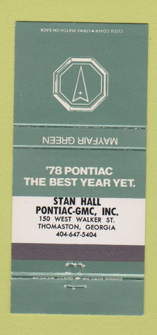 Matchbook Cover - 1978 Pontiac GMC Thomaston GA Mayfair Green 30 Strike