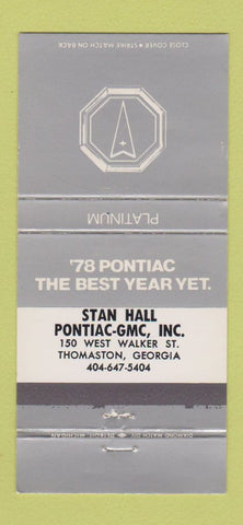 Matchbook Cover - 1978 Pontiac GMC Thomaston GA Platinum 30 Strike