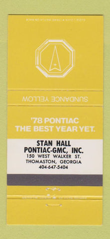 Matchbook Cover - 1978 Pontiac GMC Thomaston GA Sundance Yellow 30 Strike