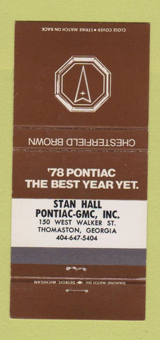Matchbook Cover - 1978 Pontiac GMC Thomaston GA Chesterfield Brown 30 Strike
