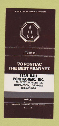 Matchbook Cover - 1978 Pontiac GMC Thomaston GA Claret 30 Strike