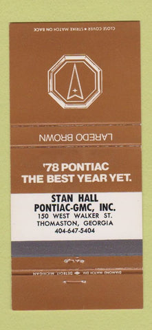 Matchbook Cover - 1978 Pontiac GMC Thomaston GA Laredo Brown 30 Strike