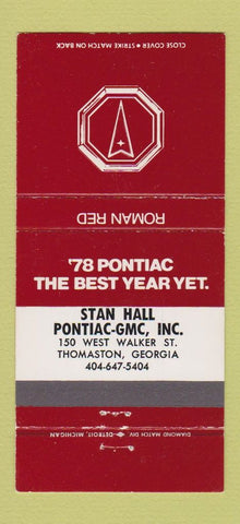 Matchbook Cover - 1978 Pontiac GMC Thomaston GA Roman Red 30 Strike