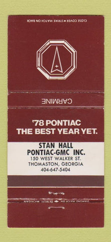 Matchbook Cover - 1978 Pontiac GMC Thomaston GA Carmine 30 Strike
