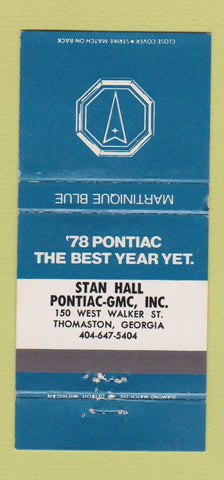 Matchbook Cover - 1978 Pontiac GMC Thomaston GA Martinique Blue 30 Strike