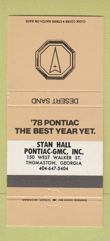 Matchbook Cover - 1978 Pontiac GMC Thomaston GA Desert Sand 30 Strike