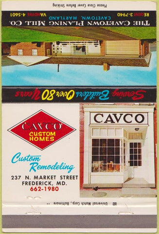 Matchbook Cover - Cavco Custom Homes Federick MD 40 Strike