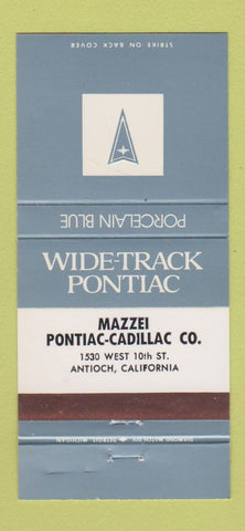 Matchbook Cover - Mazzei Pontiac Cadillac Antioch CA Porcelain Blue 30 Strike