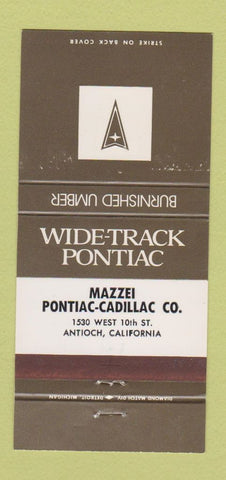 Matchbook Cover - Mazzei Pontiac Cadillac Antioch CA Burnished Umber 30 Strike