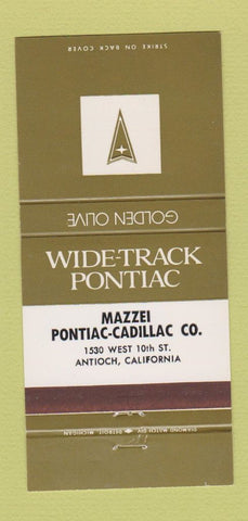 Matchbook Cover - Mazzei Pontiac Cadillac Antioch CA Golden Olive 30 Strike