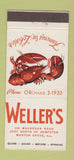 Matchbook Cover - Weller's Restaurant Morton Grove IL 30 Stick