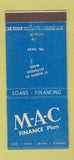 Matchbook Cover - MAC Finance Pittsfield MA 30 Stick