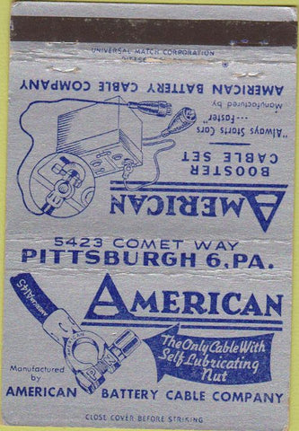 Matchbook Cover - American Battery Cable Pittsburgh PA 40 Strike