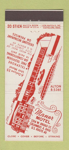 Matchbook Cover - Manor Motel Columbus OH 30 Stick