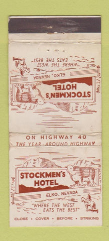 Matchbook Cover - Stockmen's Hotel Elko NV WORN 30 Stick