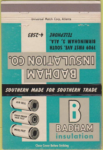 Matchbook Cover - Badham Insulation Birmingham AL 40 Strike