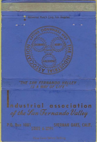 Matchbook Cover - Industrial Assoc San Fernando Valley Sherman Oaks CA 40 Strike