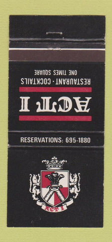 Matchbook Cover - Act I Restaurant New York City 30 Strike