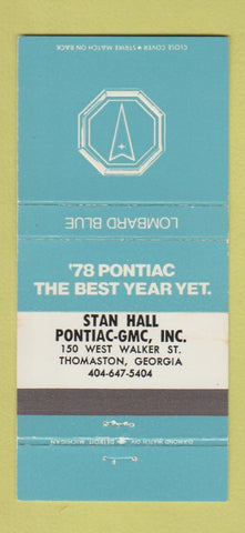 Matchbook Cover - 1978 Pontiac Thomaston GA Lombard Blue 30 Strike