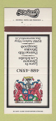 Matchbook Cover - McLeod's Restaurant Sacramento CA 30 Strike