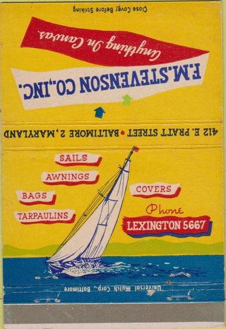 Matchbook Cover - FM Stevenson Co Canvas sails bags Baltimore MD 40 Strike